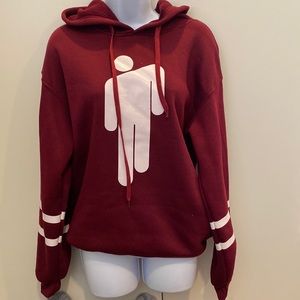 S burgundy and white Billie Eillish sweater with hoodie. Never been worn.